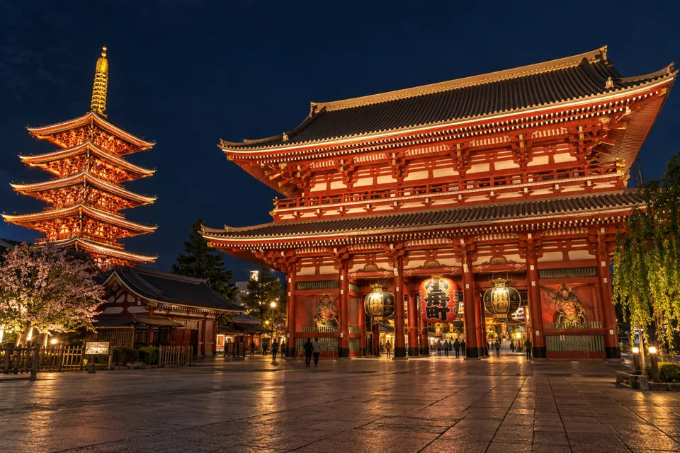 夜の浅草寺周辺を描いた街のイメージ